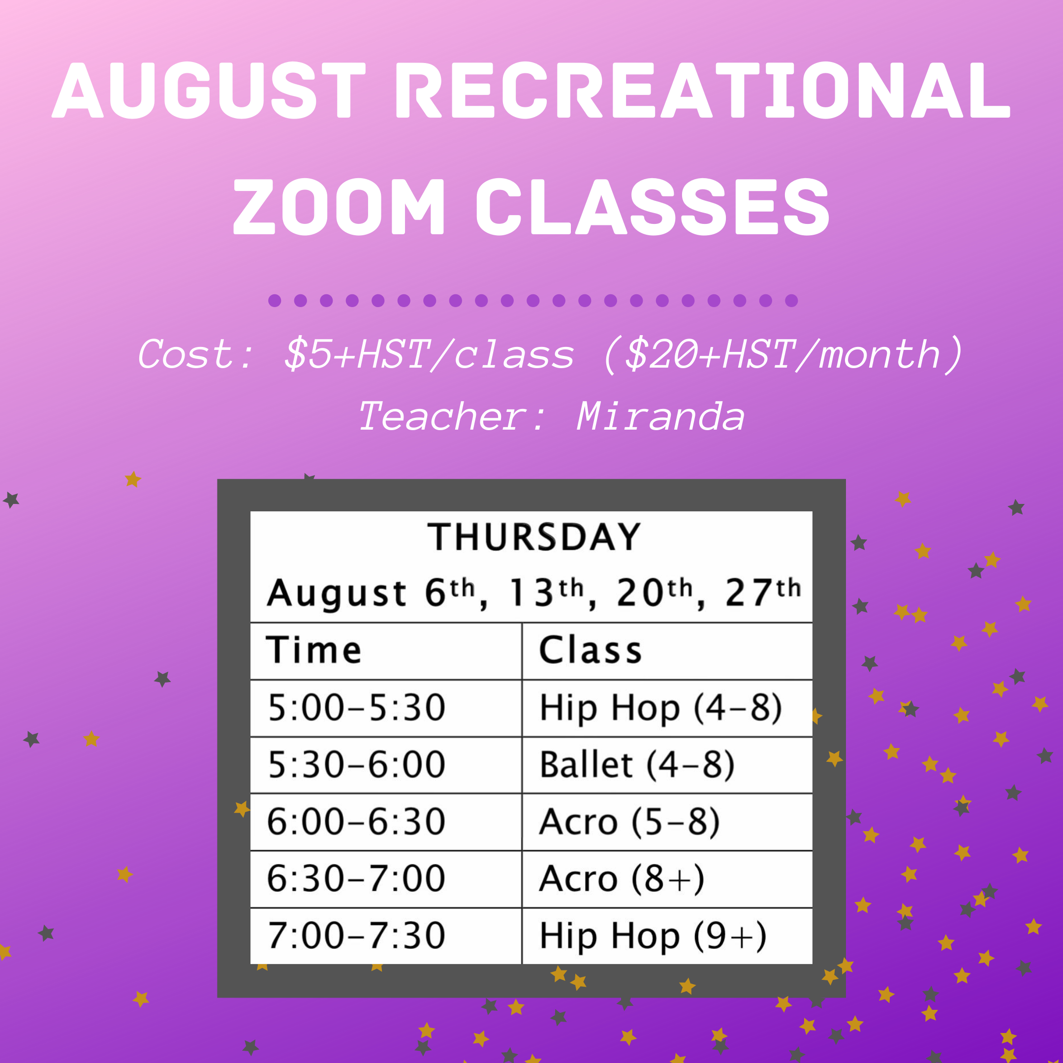 Virtual Zoom Classes, Summer Classes & Camps A.B. Dance, Markham, ON